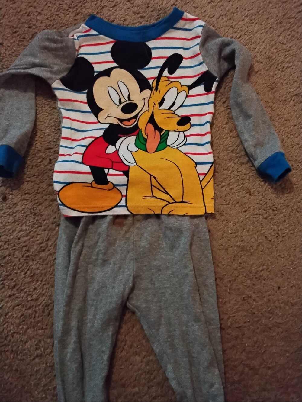 Disney Mickey & Pluto Gray Pajama Set with Blue Trim